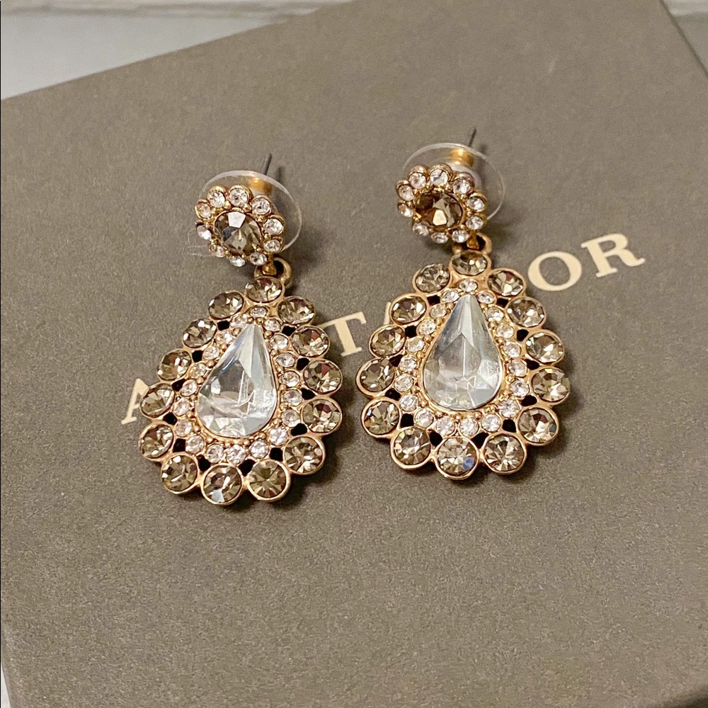 Ann Taylor Crystal Teardrop Gold Earrings